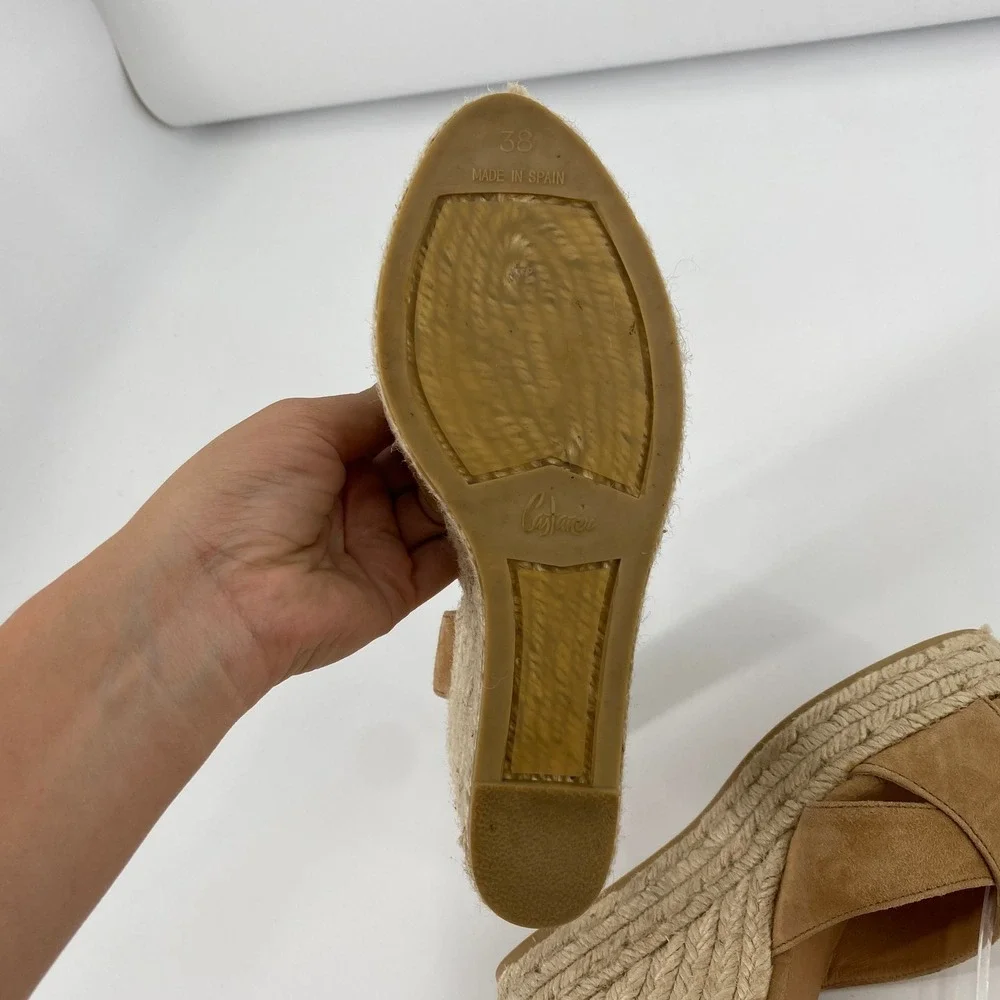 Castaner Espadrille Wedge Sandals Women 38 Tan Suede‎ Ankle Strap Platform